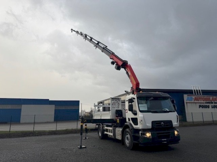 RENAULT D19 4X2 19T 380CH BVA BENNE + GRUE PK34 T/M 8 ALLONGES