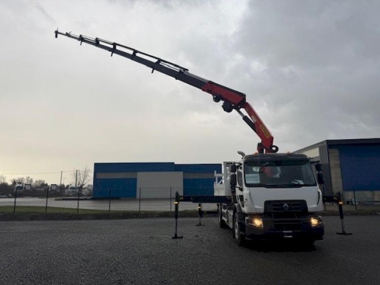 RENAULT D19 4X2 19T 380CH BVA BENNE + GRUE PK34 T/M 8 ALLONGES