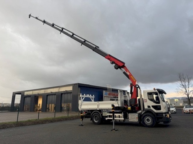 RENAULT D19 4X2 19T 380CH BVA BENNE + GRUE PK34 T/M 8 ALLONGES